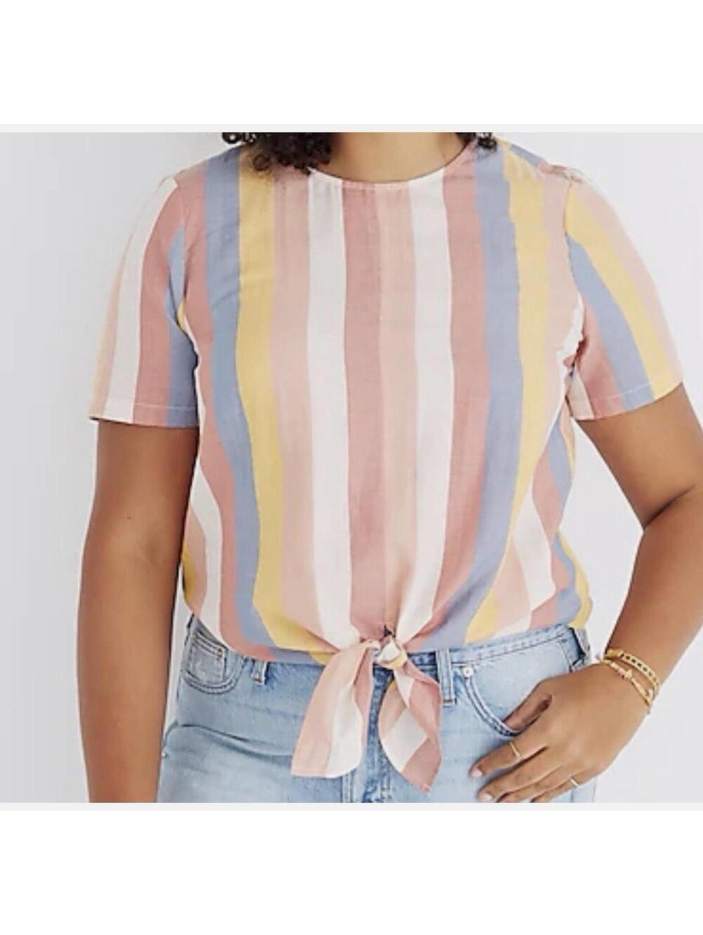 Madewell Button-Back Tie Tee in Sherbet Stripe Size XSmall Blouse Top Shirt